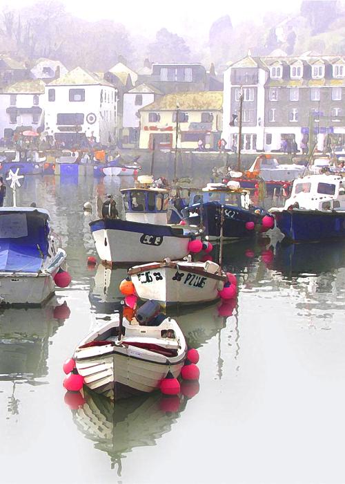 11&quot; x 9&quot; Mevagissey Crowded Boats